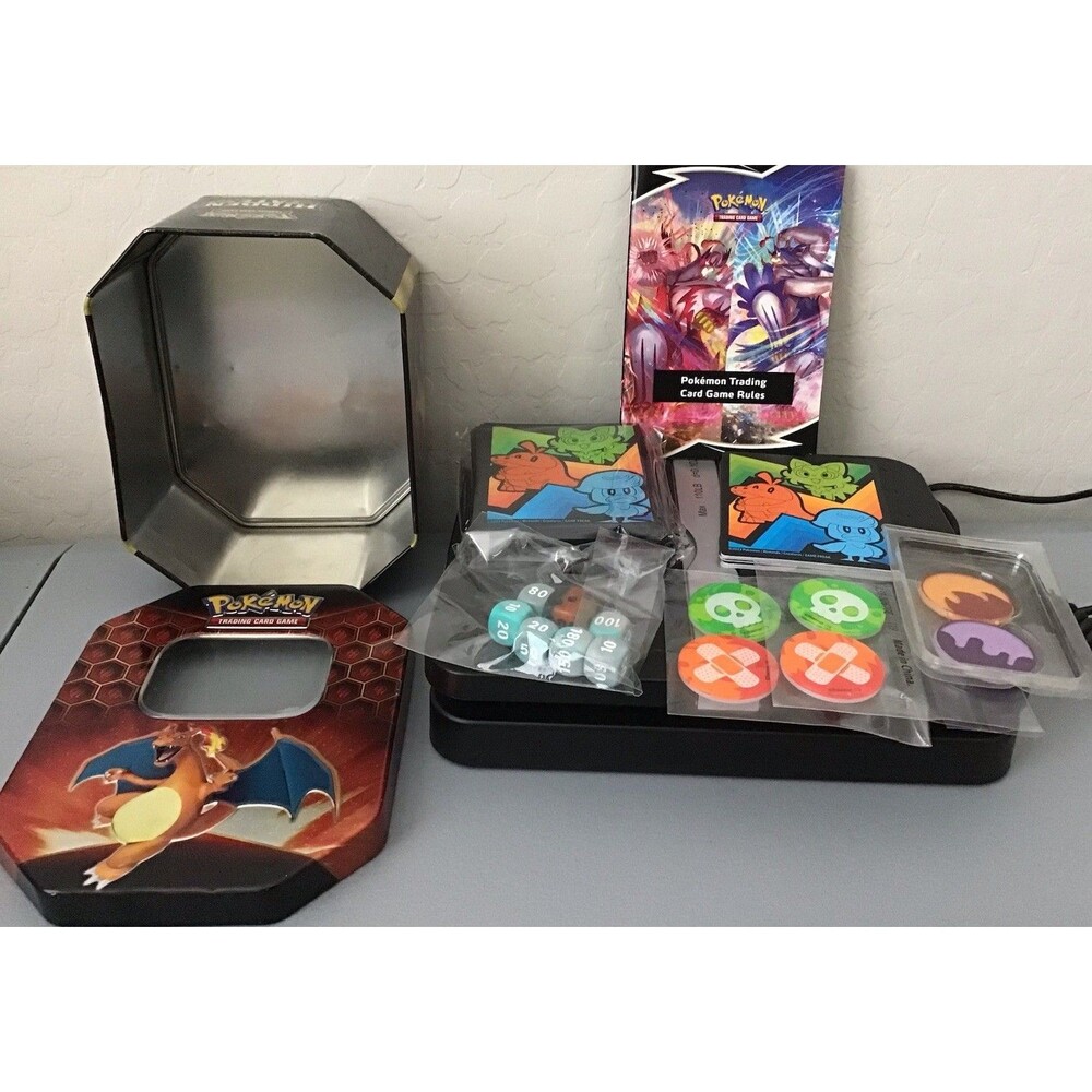 Pokémon Lot of Paldea Evolved Card Game Accessories in Charizard Tin-As Pictured